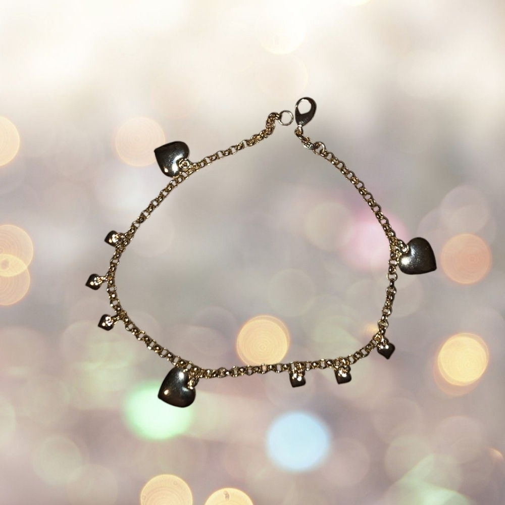 18K Gold Filled Heart Charm Chain Bracelet 10"